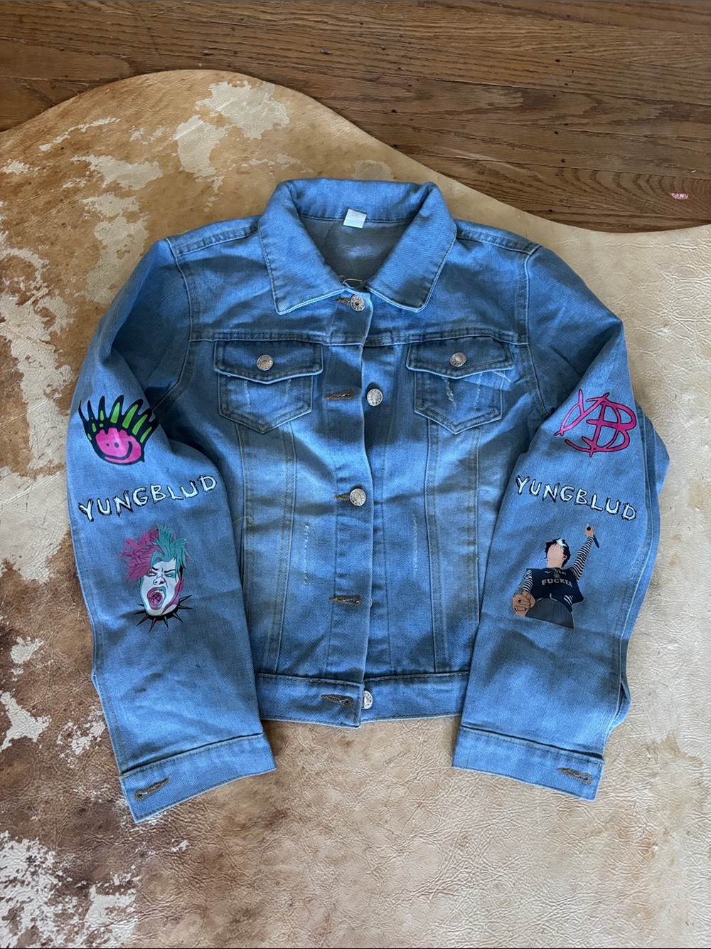 Fun Light Blue Denim Jacket with YUNGBLUD Artwork